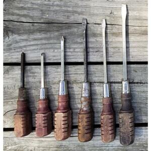Vintage Wood Handle Screwdriver lot of 6 (Unbranded) MCM
